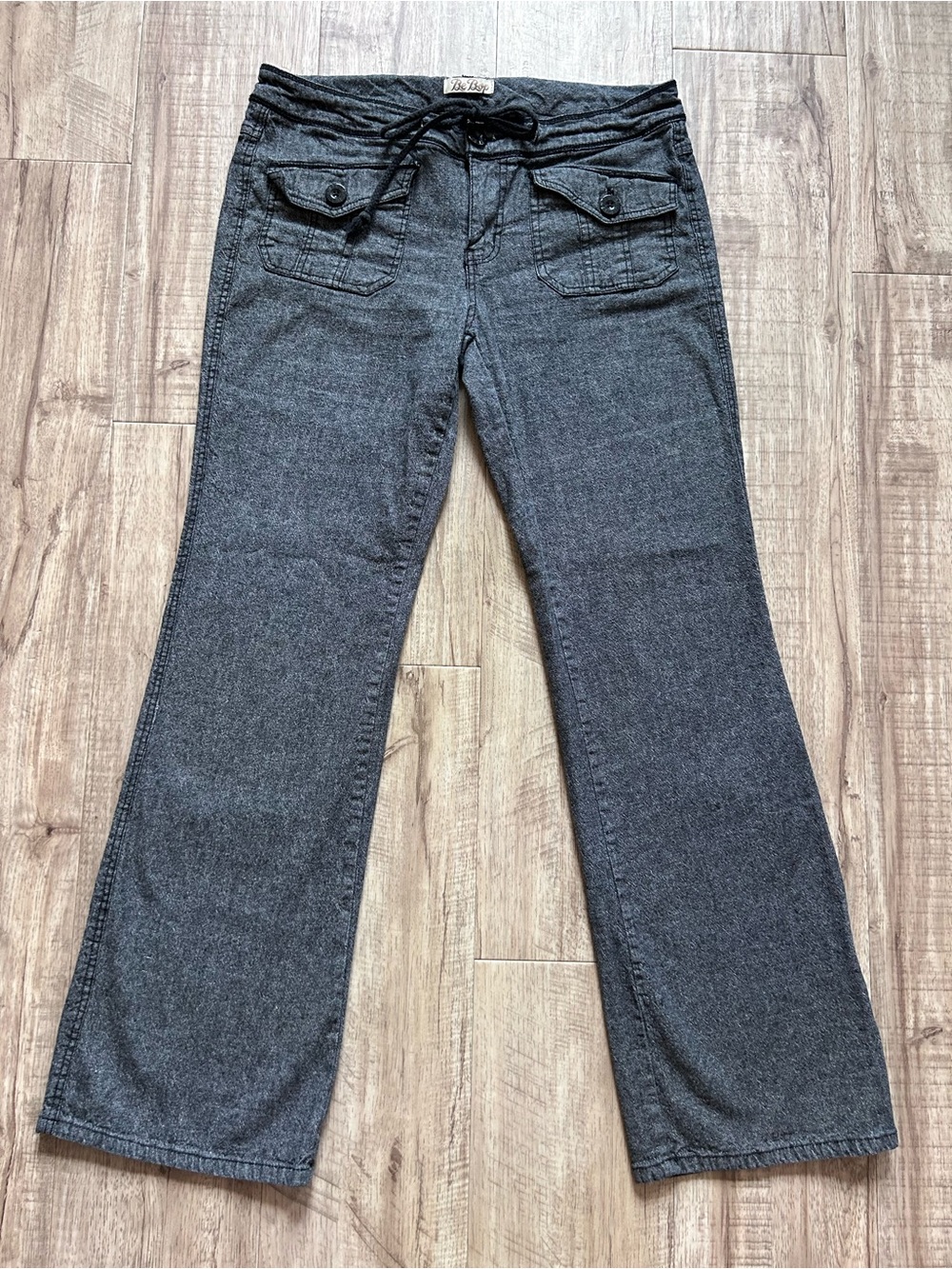 Vintage y2k ramie cotton Charcoal Gray black Drawstring tie bootcut pant size 11